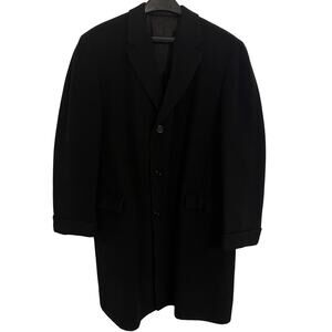 Vintage Malcolm Kenneth Cashmere Overcoat Mens 44R Black Trench Coat England